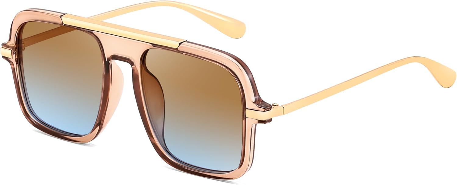 

Солнцезащитные очки-авиаторы FEISEDY в стиле ретро, ​​квадратные, для женщин и мужчин, модные в стиле 70-х, артикул B4193, Champagne Frame/Champagne Gradient Blue Lens