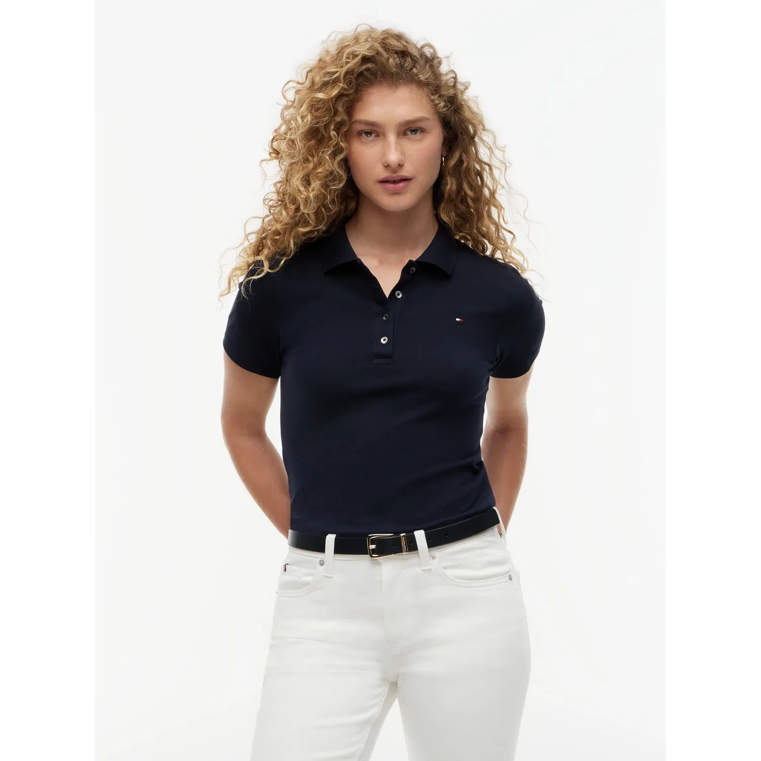 Женское поло приталенное 1985 SLIM PIQUE POLO SHORT SLEEVE Tommy Hilfiger, Desert Sky