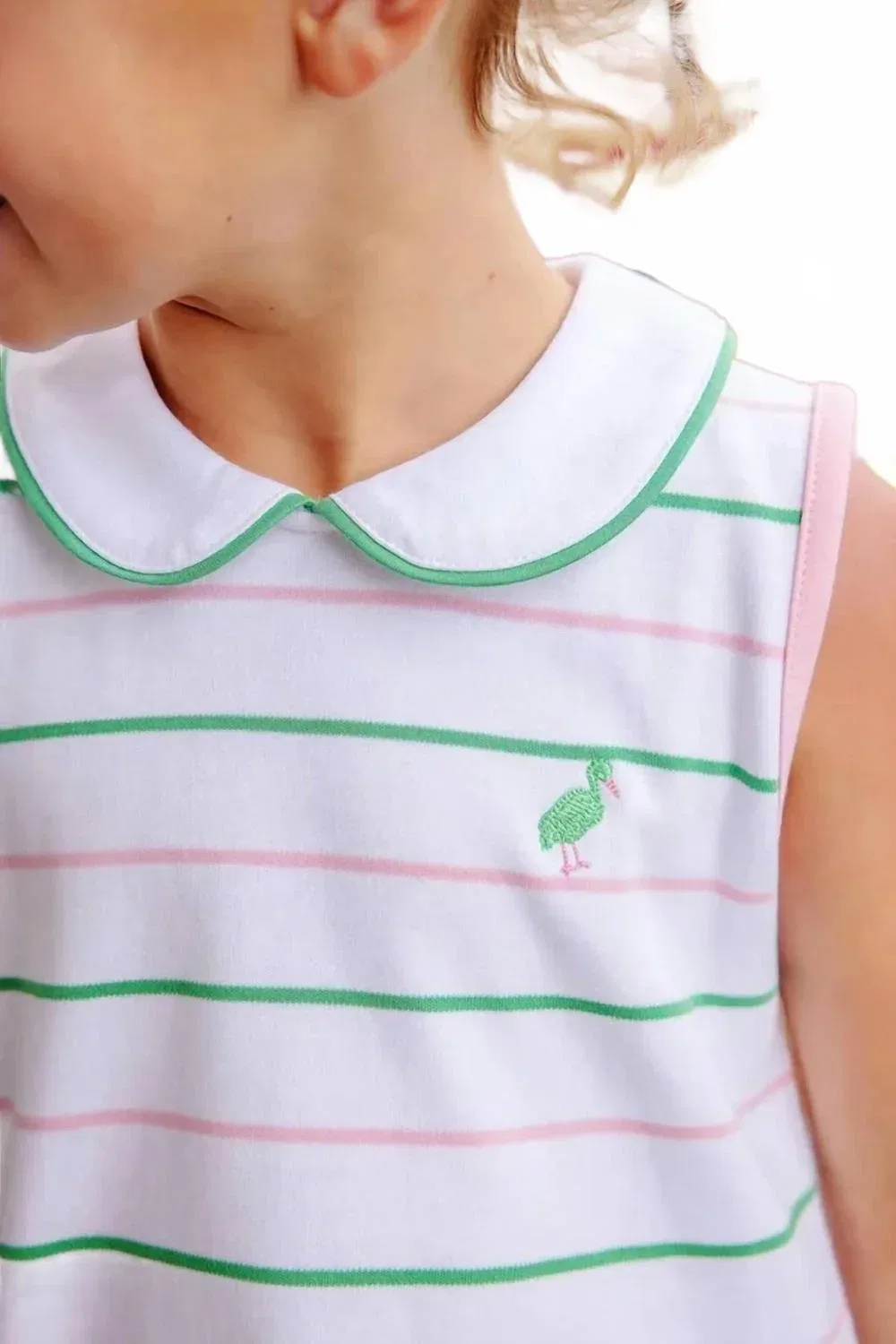 Детское платье для девочек без рукавов с воротником питер-пэн Maude's Peter Pan Collar The Beaufort Bonnet Company, Tradd Street Stripe Pink — фото 2