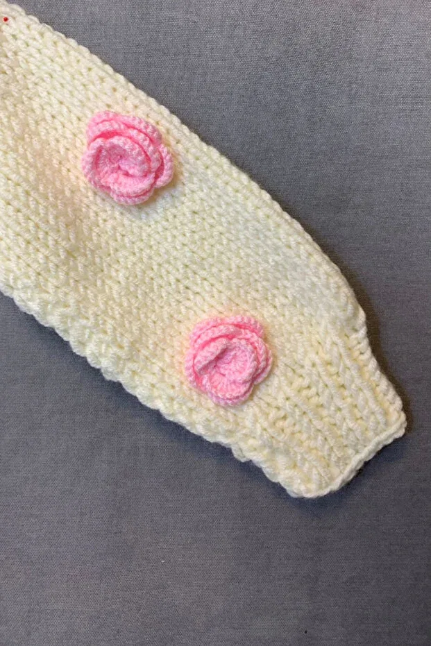 Детский кардиган для девочек с принтом Yıldız 7202 hand knitted flower decorated Uretti, White — фото 4
