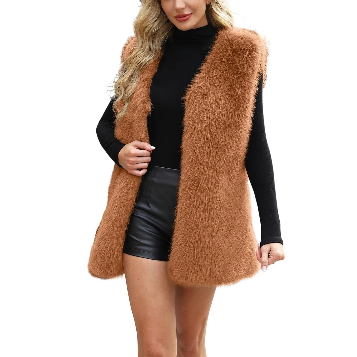 Женская куртка с принтом Lussuosa giacca invernale sintetica per un elegante cappotto in pile con vestibilità aderente per abbigliamento alla moda nella stagione fredda, marrone
