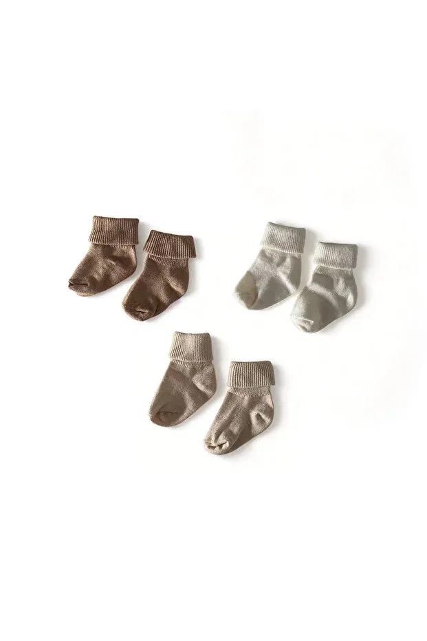 Детские носки для новорожденных хлопковые набор 3 шт Lisara, Coffee-Beige-White