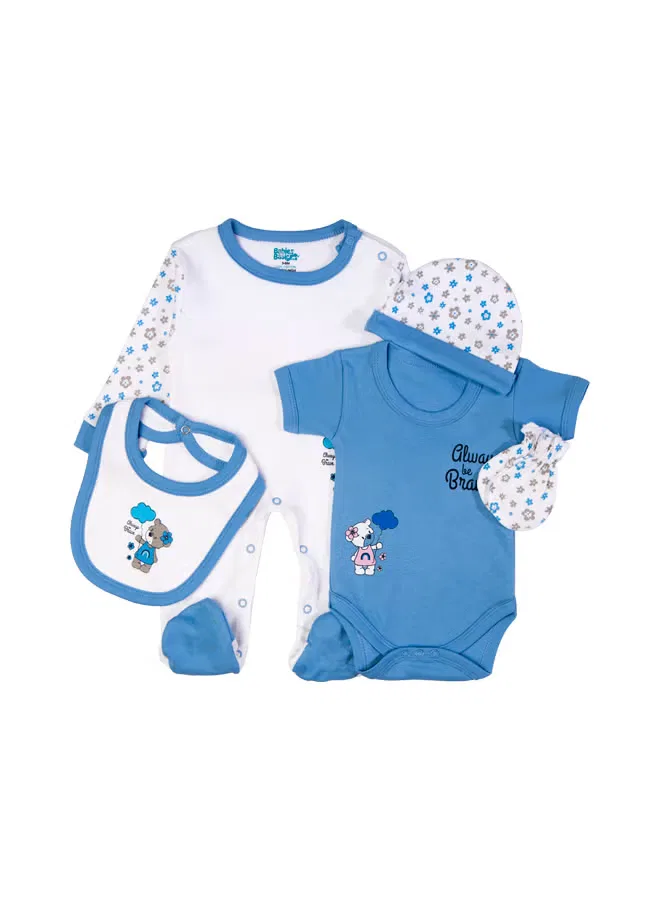 Комплект из 5 предметов для малышей с принтом Always Be Brave Babies Basic, голубой — фото 2