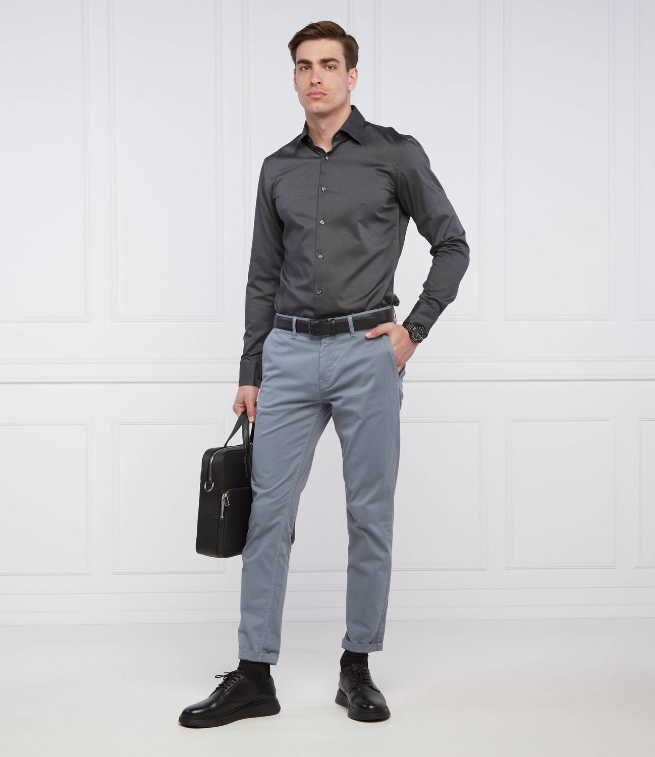 Рубашка BOSS BLACK H-HANK-kent-C1-214 Slim Fit easy iron, цвет grafite — фото 2