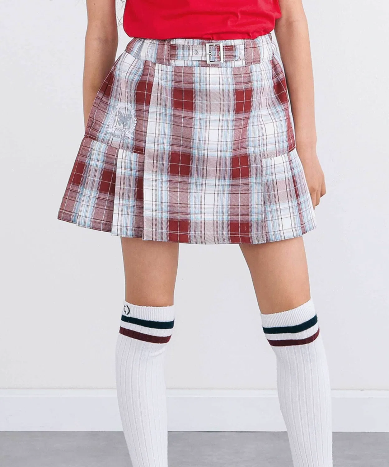 Детские шорты-юбка в клетку с принтом, модель Side Switching Pleated Check Skirt Pants, nexchic, Red
