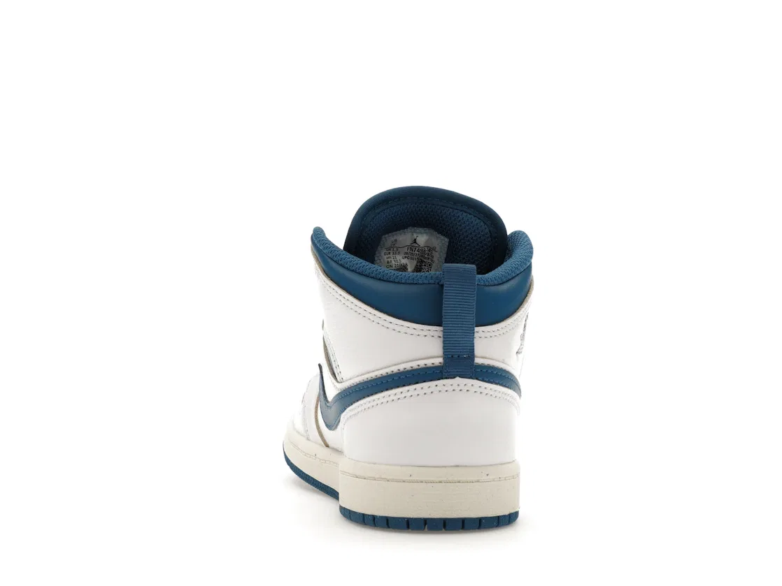 Детские кроссовки с высоким берцем Jordan 1 Mid SE Industrial Blue (PS) Jordan, White/Sail/Industrial Blue — фото 4