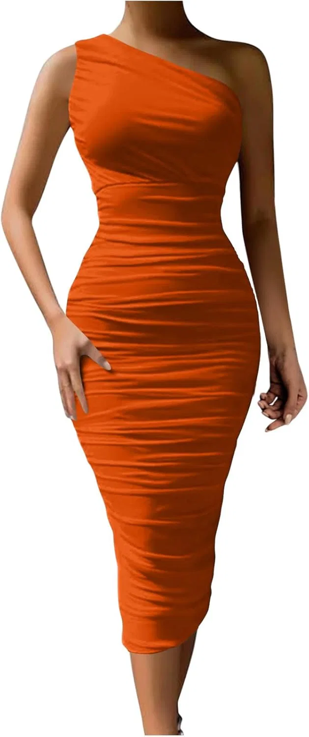 Женское коктейльное платье с одним плечом, Orange