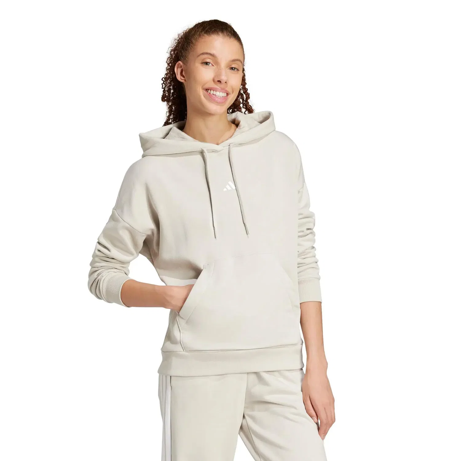 Женское худи с длинным рукавом adidas Essentials Small Logo Feel Cozy, Weiss — фото 3