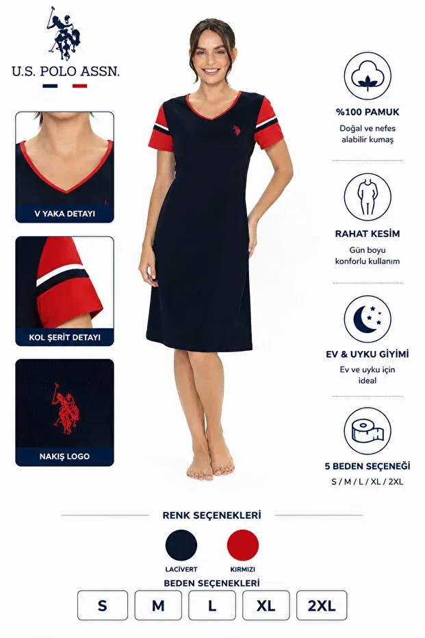 Женская ночная рубашка с коротким рукавом U.S. Polo Assn., Navy Blue
