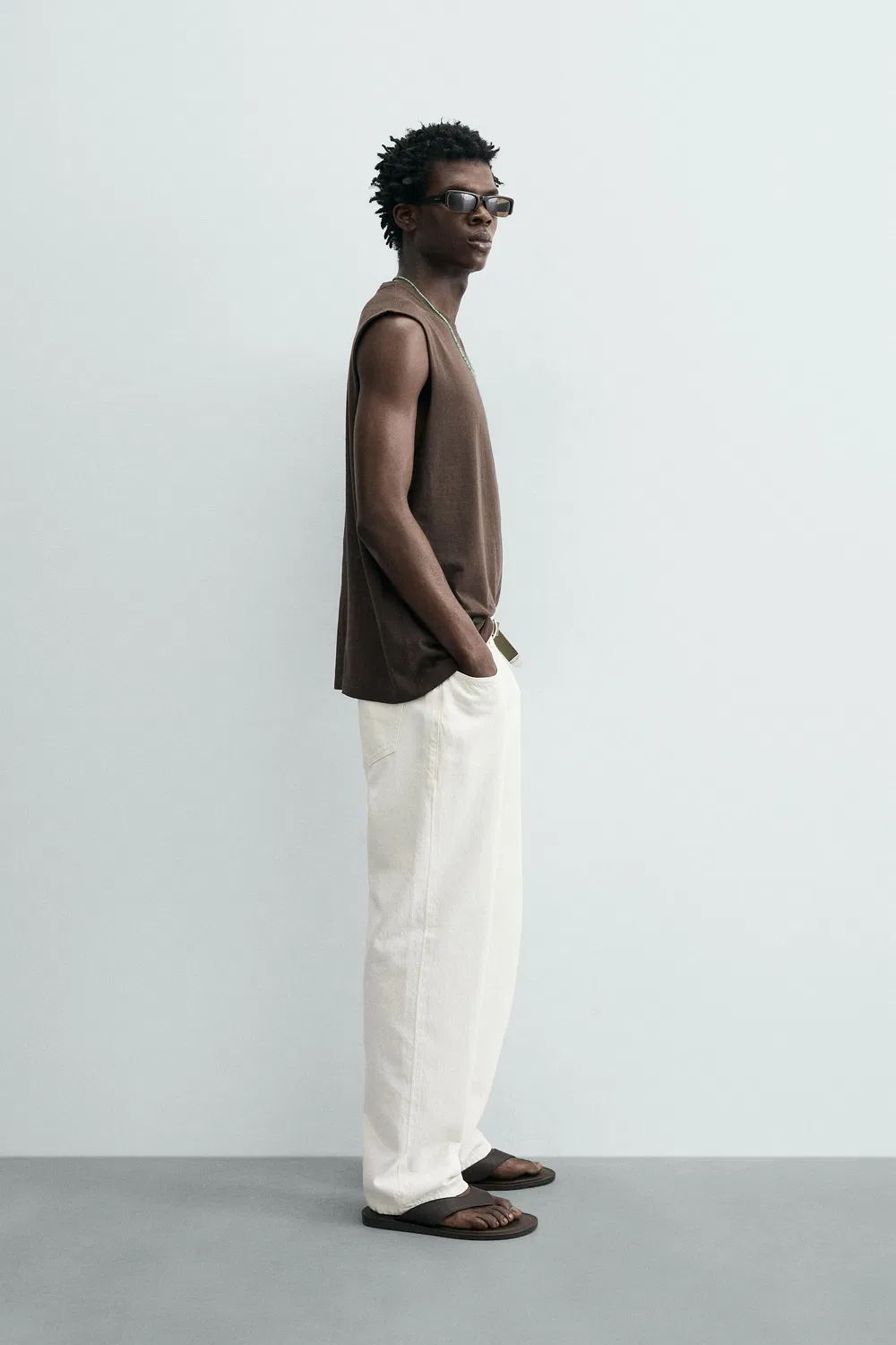 Легкая майка свободного кроя ZARA, Brown — фото 4