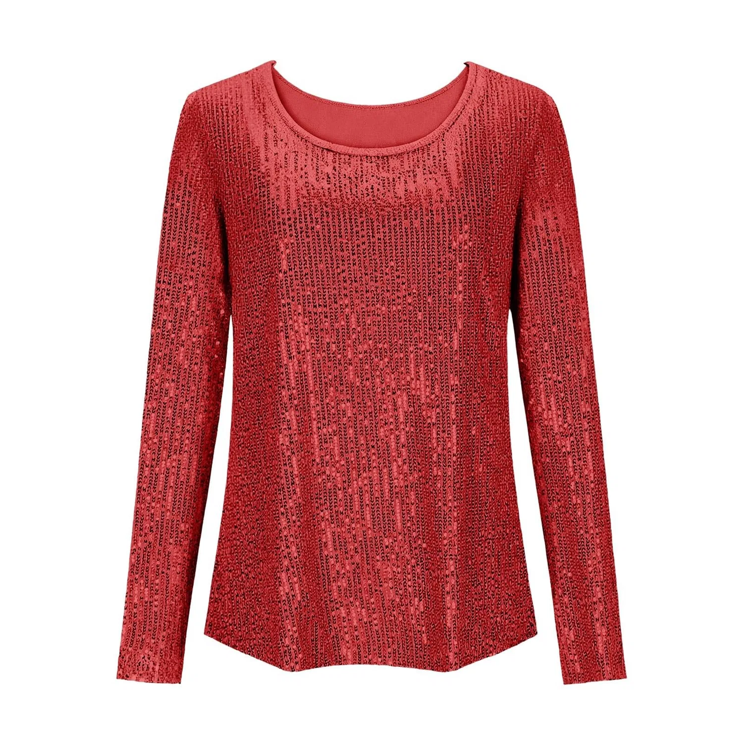 Женская блестящая блузка с длинным рукавом Sequin Tops, 1a-red — фото 3