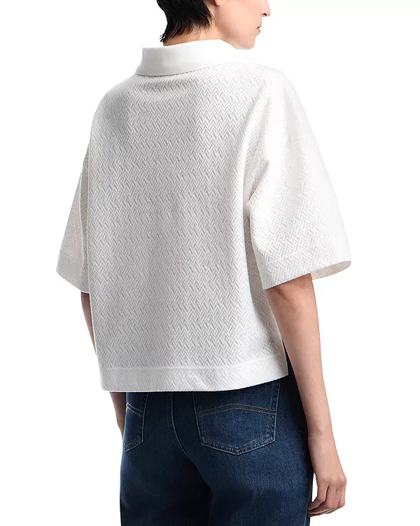 Женский топ с коротким рукавом Chevron Jacquard Jersey Top Emporio Armani, Warm White — фото 3