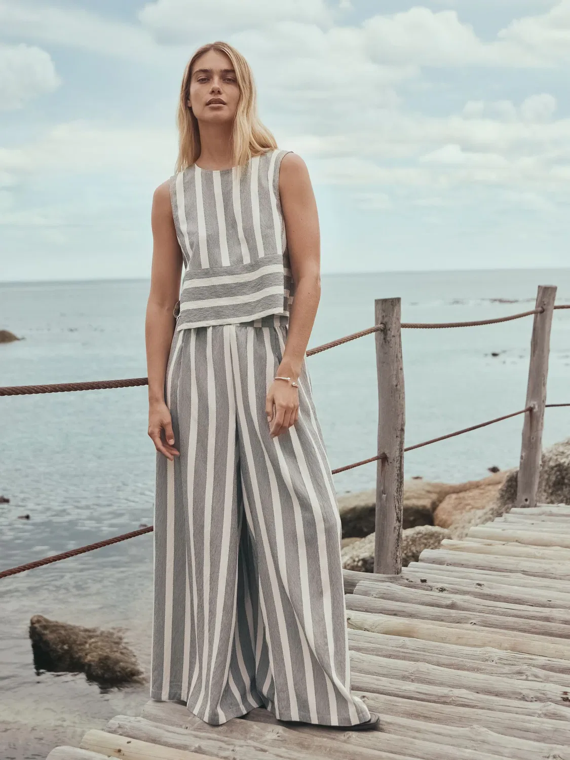 Брюки широкие, полоска, Black/White Stripe Next, черно-белый