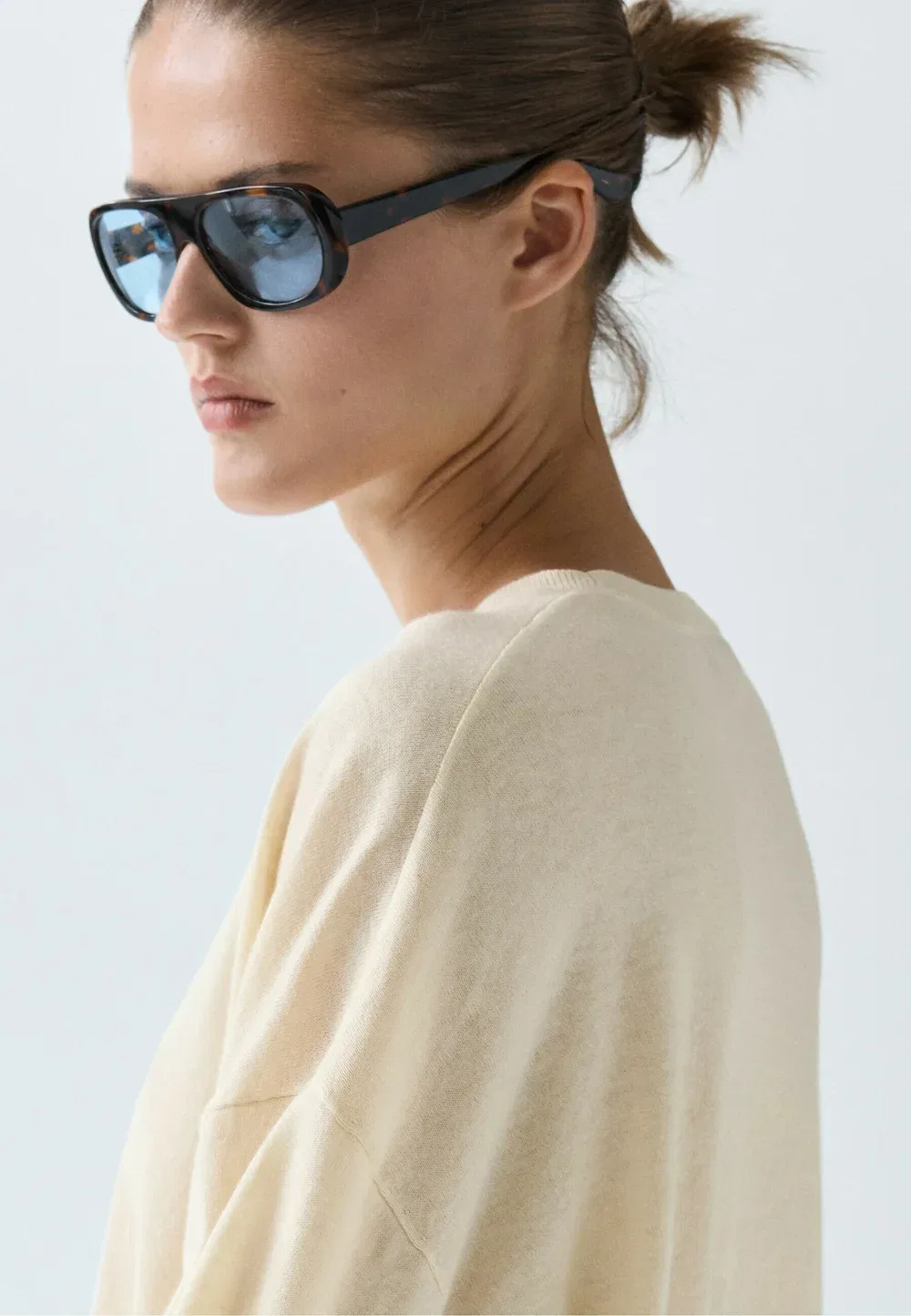 Свитер с круглым вырезом из смесовой шерсти Massimo Dutti, Sand — фото 3