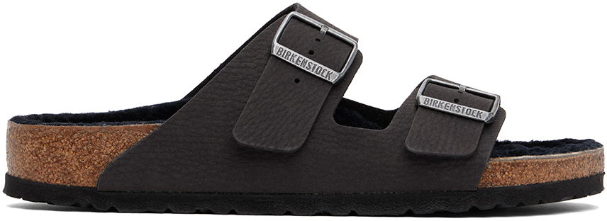 

Черные стандартные сандалии из овчины Arizona Birkenstock