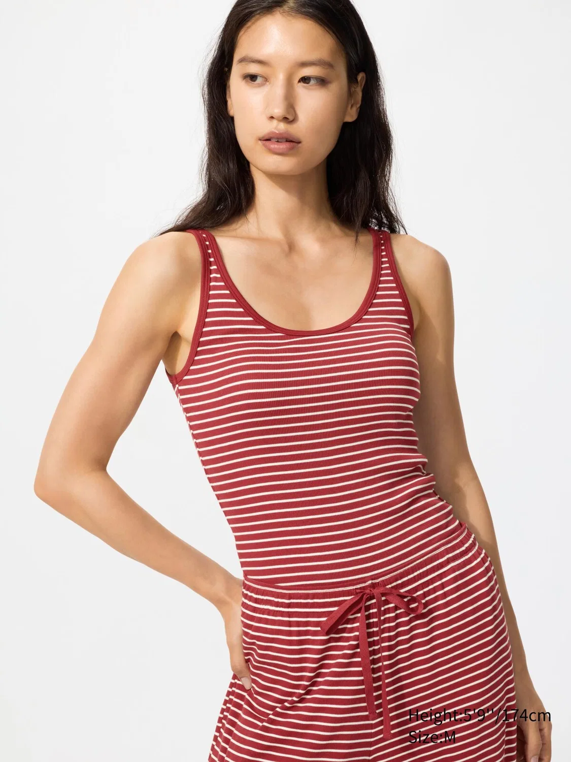 Топ Uniqlo, без рукавов, полосатый, красный