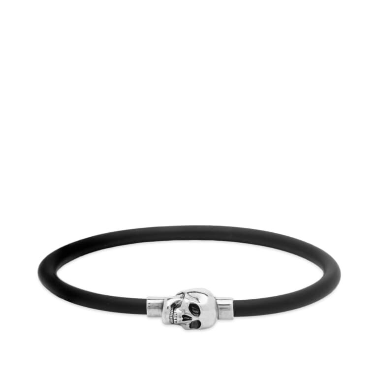 

Браслет Alexander Mcqueen Rubber Cord Skull, черный/серебристый