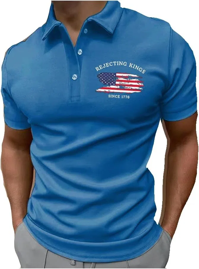 Мужская футболка поло с принтом Rejecting Kings Since 1776, Blue
