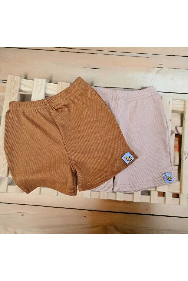 Детские шорты для девочек хлопковые 2-Piece Summer Bebeğime Çorap, Beige Brown — фото 2
