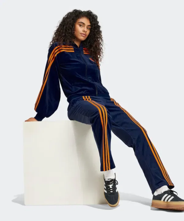 Тренировочные штаны из велюра, 70S, Adidas, темно-синий с оранжевым — фото 3