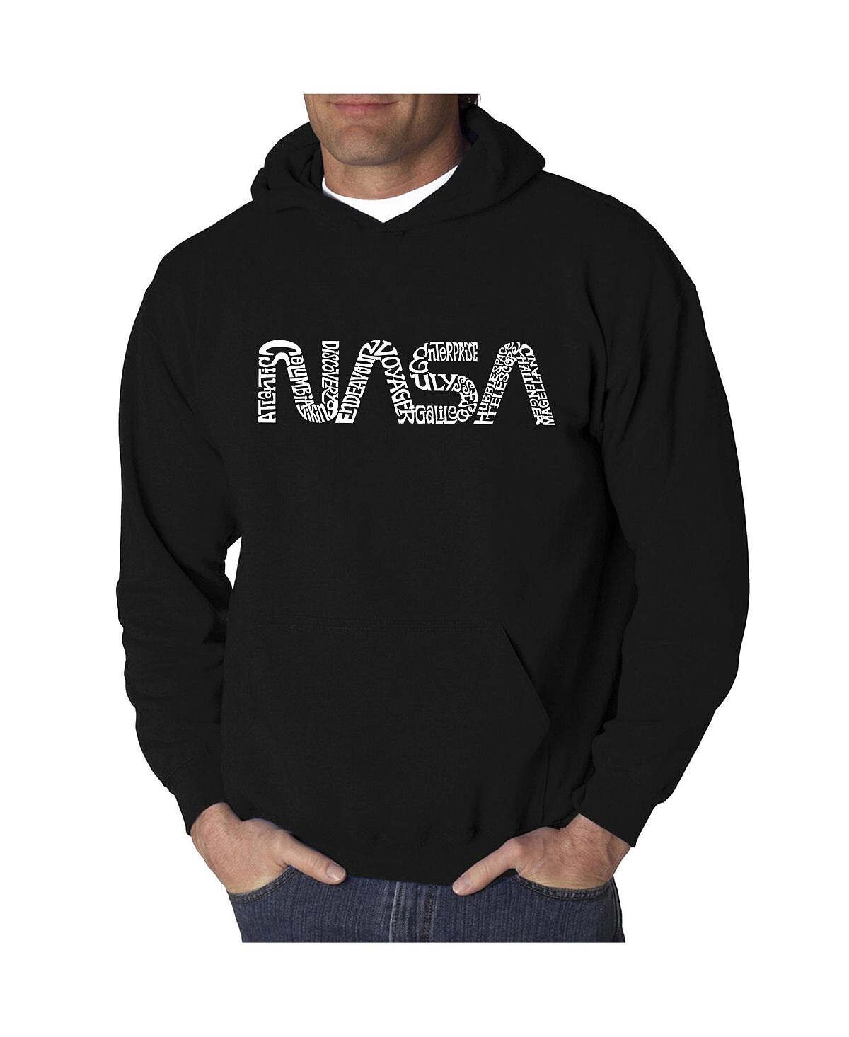 

Мужская толстовка с капюшоном word art - worm nasa LA Pop Art, черный