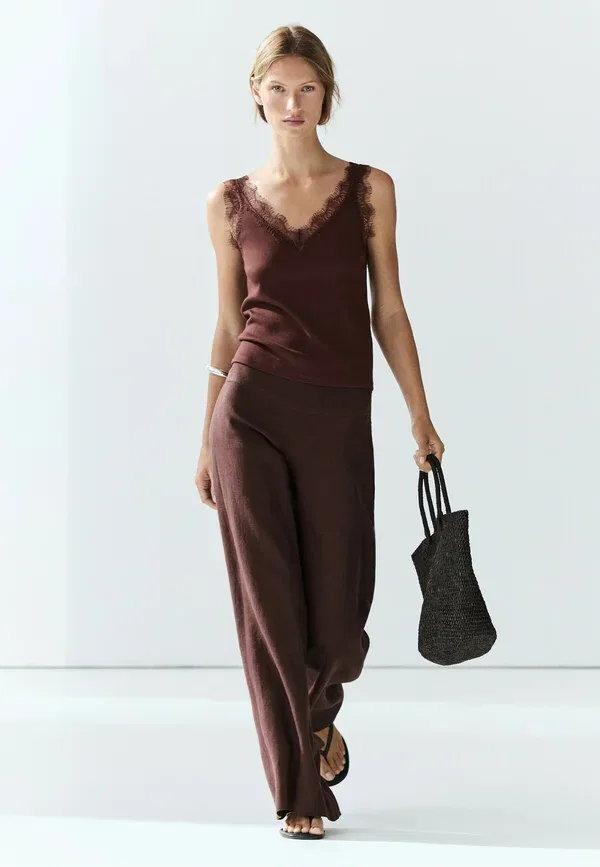 Топ хлопковый Rib Massimo Dutti, коричневый — фото 4