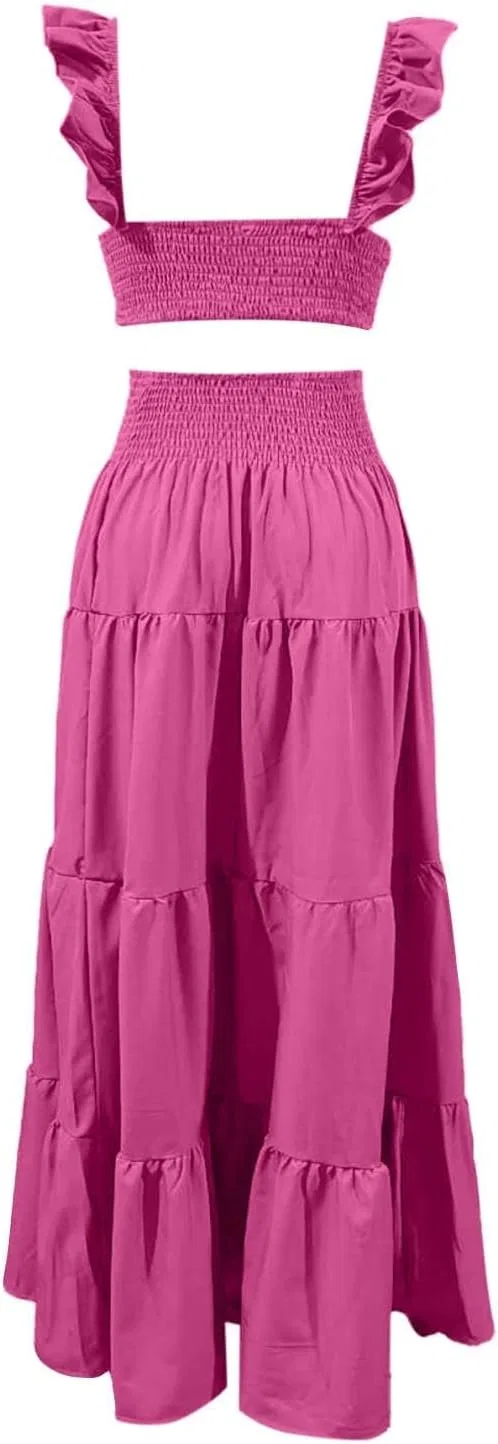 Женский комплект из двух предметов с воланами, Hot Pink — фото 4