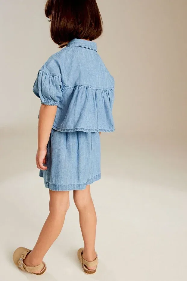 Детский комплект для мальчиков хлопковый Cotton denim shirt and shorts set Next Baby, Blue — фото 2