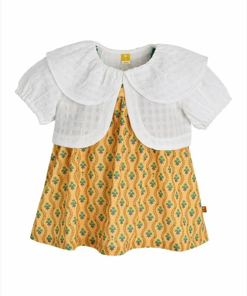 Детский комплект кардигана и платья без рукавов с принтом Miel Cardigan & Dress moimoln, Yellow — фото 2