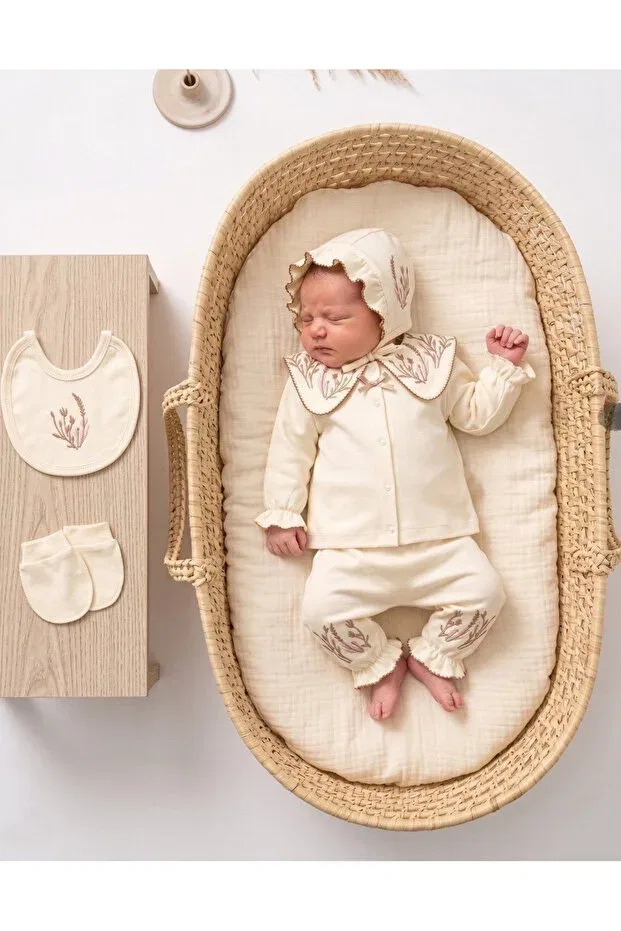 Детский комплект боди для новорожденных девочек с вышивкой Ariana Cherub Baby, Ecru