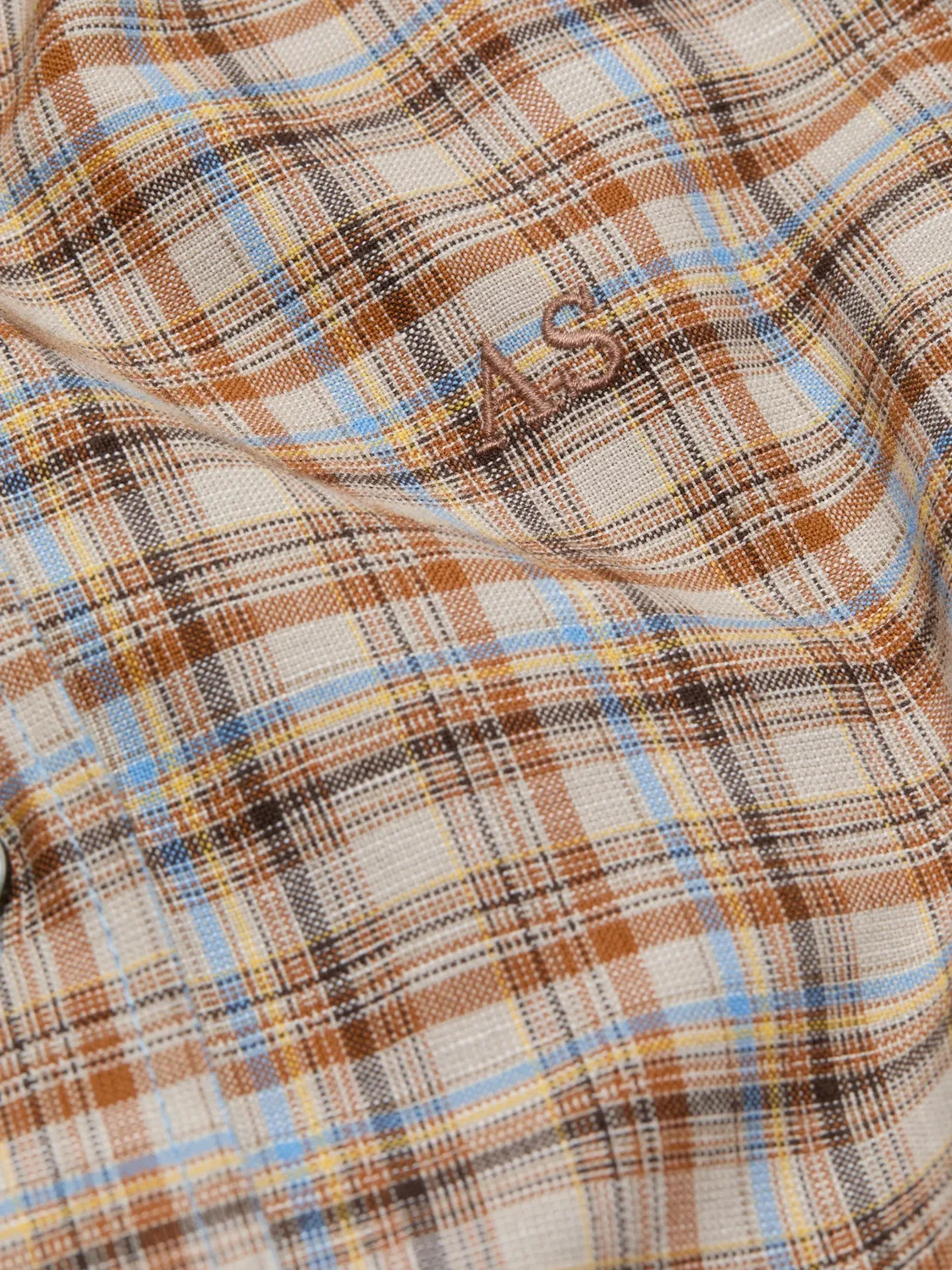 Хлопково-льняная рубашка в клетку Acne Studios, нейтральные — фото 4