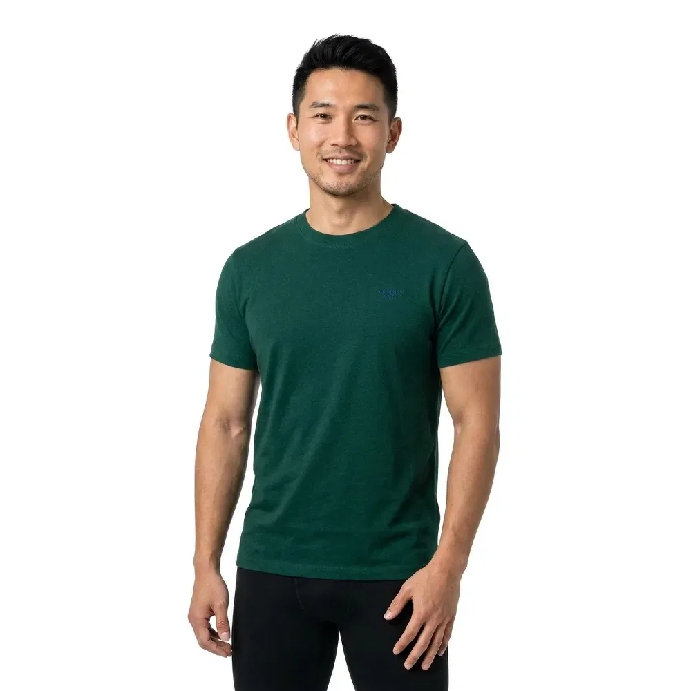 Мужская футболка с вышитым логотипом Superdry Essential Stacked Logo Embroidered, Green — фото 3