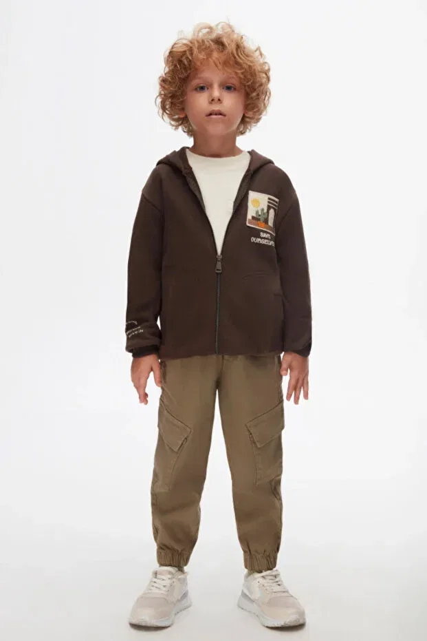 Детское худи с принтом Sun Zipper Cardigan Nk Kids, Dark Coffee — фото 4