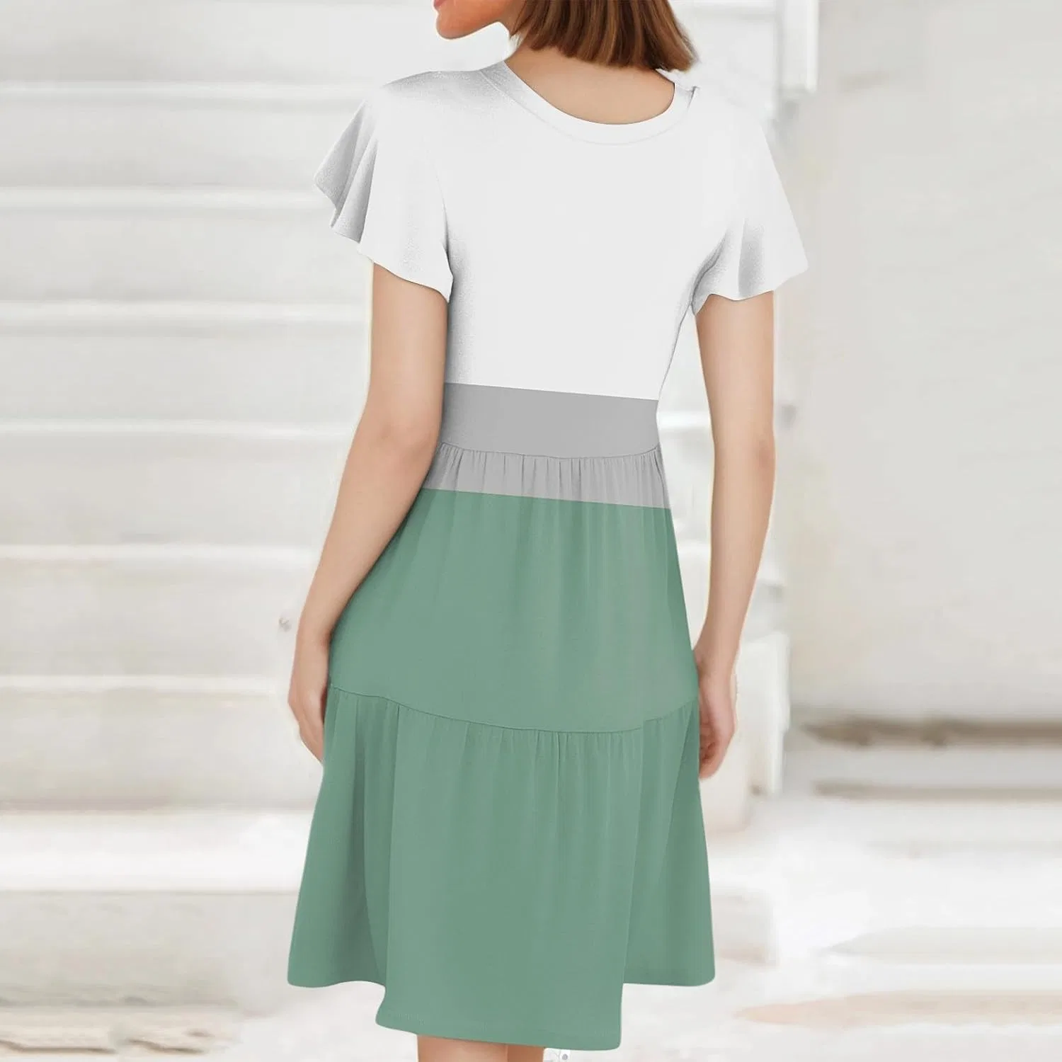 Женское повседневное платье макси с цветочным принтом, Mint Green — фото 3