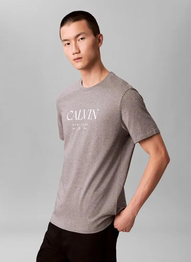 Футболка с принтом с круглым вырезом Calvin Klein, серый меланж — фото 4