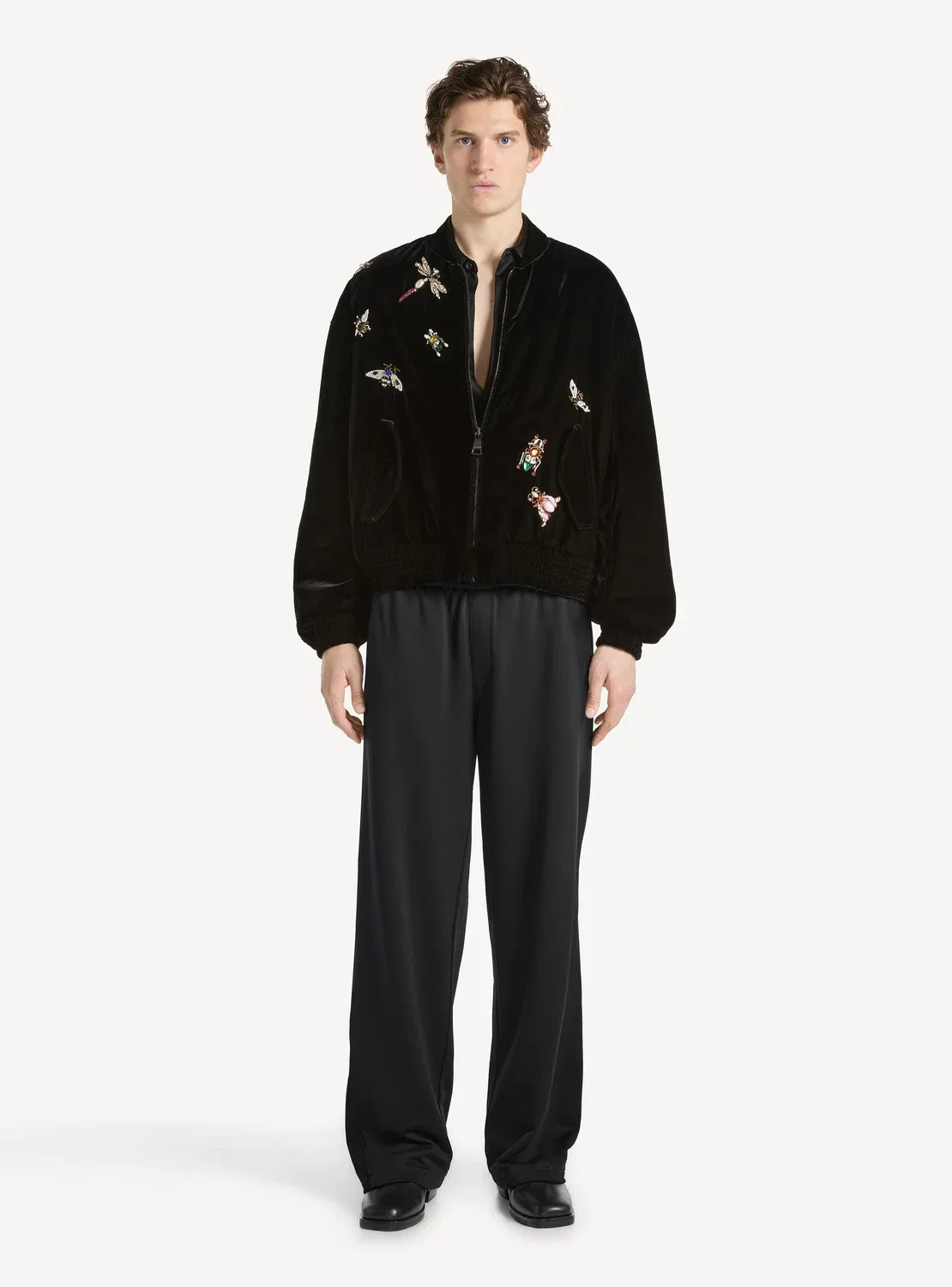 Вышитая бархатная куртка-бомбер Balmain Insect, черный — фото 2