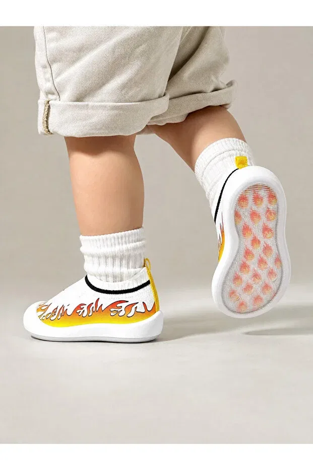 Детские кроссовки для мальчиков с принтом New Generation Sole Printed Orthopedic First Step Baby Kids Sports Sneaker Barefoot Shoes Blaze Db Kids, White Flame — фото 4