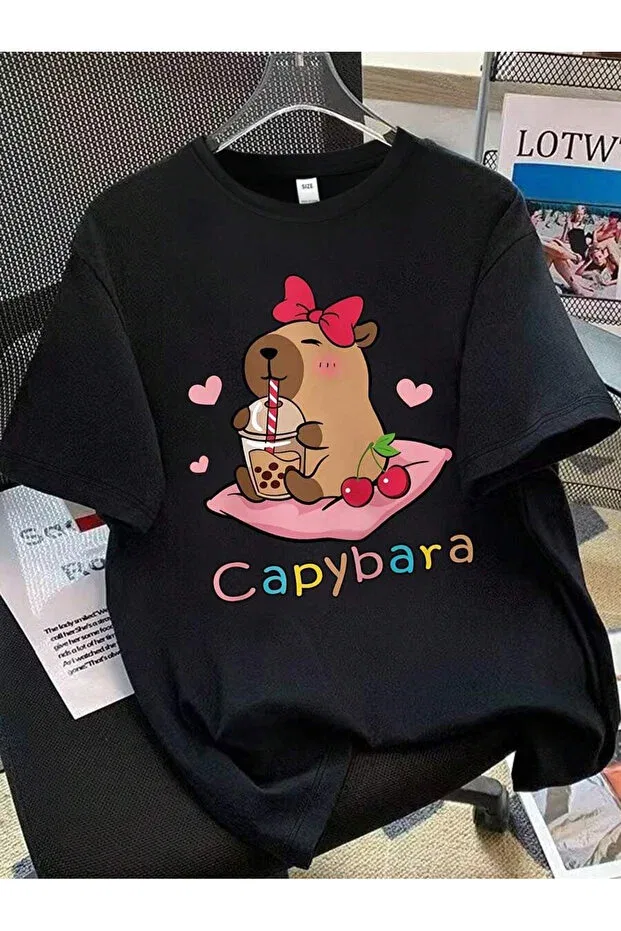 Детская хлопковое футболка с принтом Cappybara Cc Collection, Black