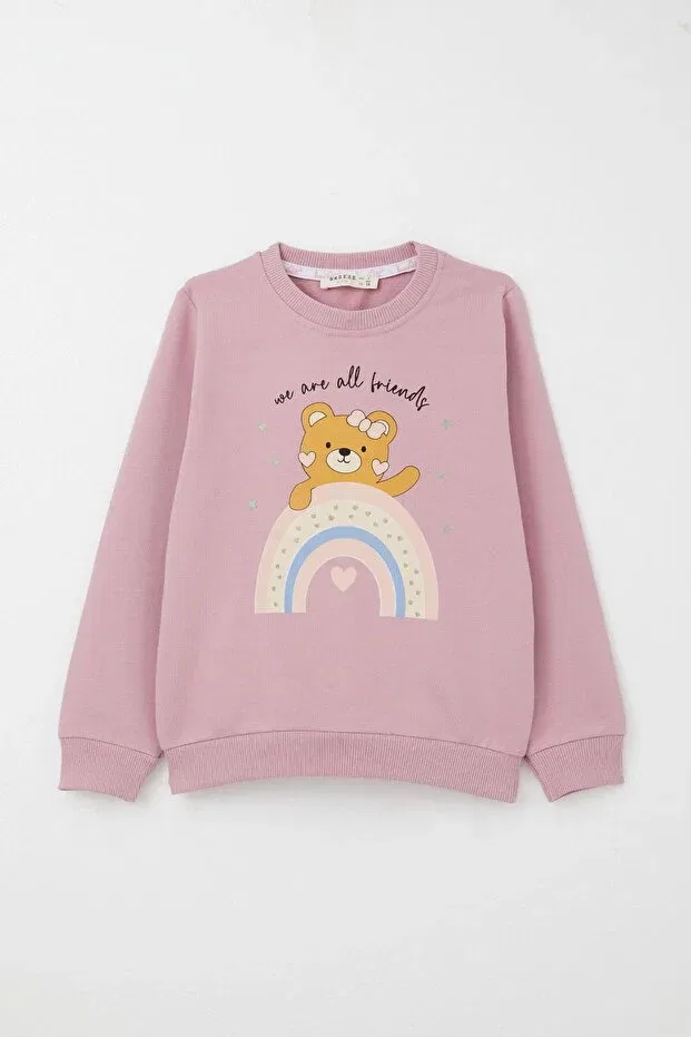 Детский спортивный комплект для девочек с принтом Friendship Cute Teddy Bear Printed Breeze, Rose Dry — фото 3