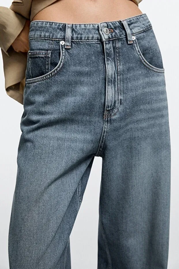 Женские джинсы-бабочка с завышенной талией Massimo Dutti, Blue — фото 4