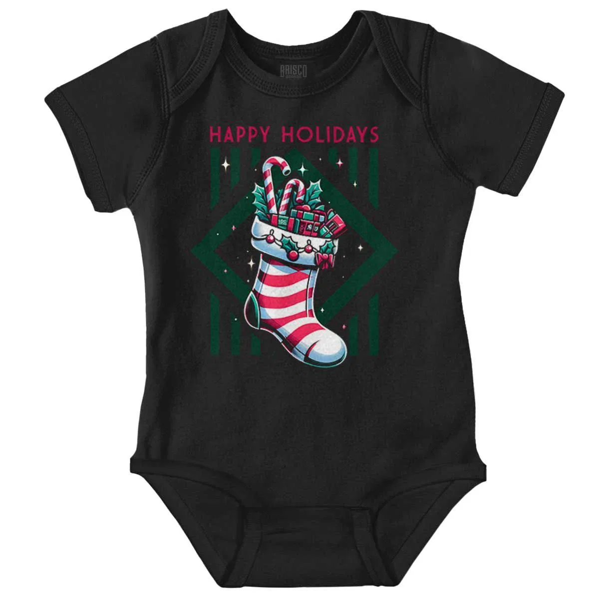 Детский боди-комбинезон с принтом Happy Holidays Stocking Brisco Brands, Black