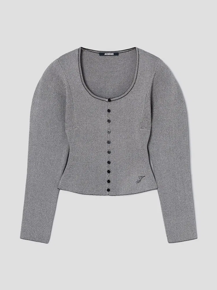 Кардиган с V-образным вырезом, пике JACQUEMUS, Dark Grey