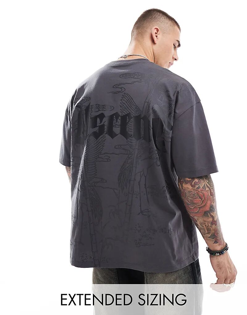 

Футболка oversize угольного цвета с принтом на спине ASOS DESIGN