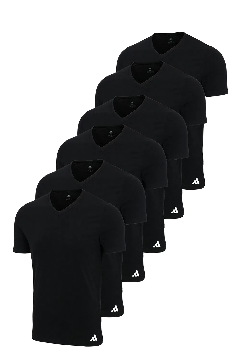 Мужские хлопковые футболки с V-образным вырезом 6 Pack Adidas, Schwarz