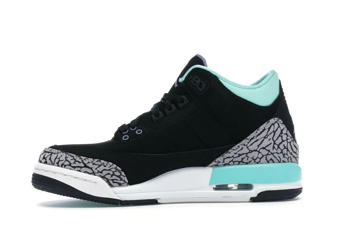 Детские кроссовки с длинным шнурованием Jordan 3 Retro Jordan, Black/Iron Purple-Blchd Trq-Wolf Grey — фото 3