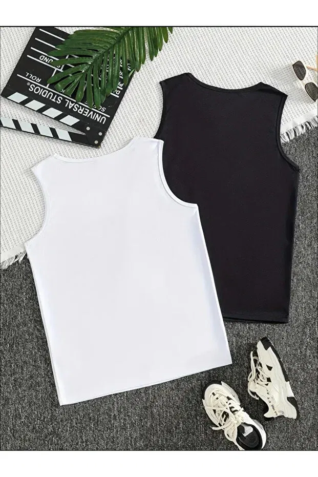 Детский топ для девочек с принтом 2-шт Pack of 2 girls/boys printed combed cotton athlete with straps tshirt sleeveless crew neck Baxia, White — фото 2