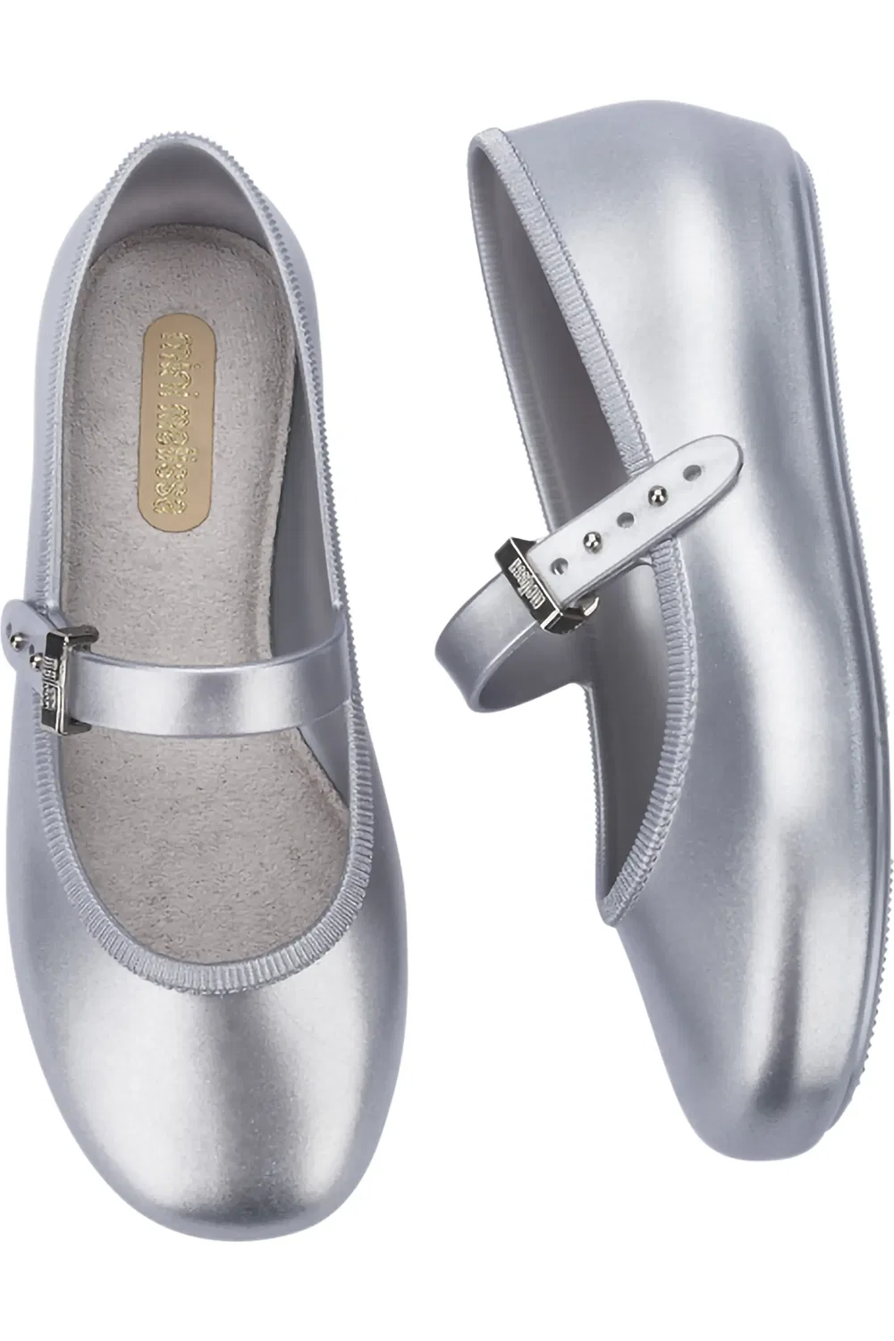 Детские балетки водонепроницаемые с регулируемым ремешком Mini Melissa, Silver — фото 3