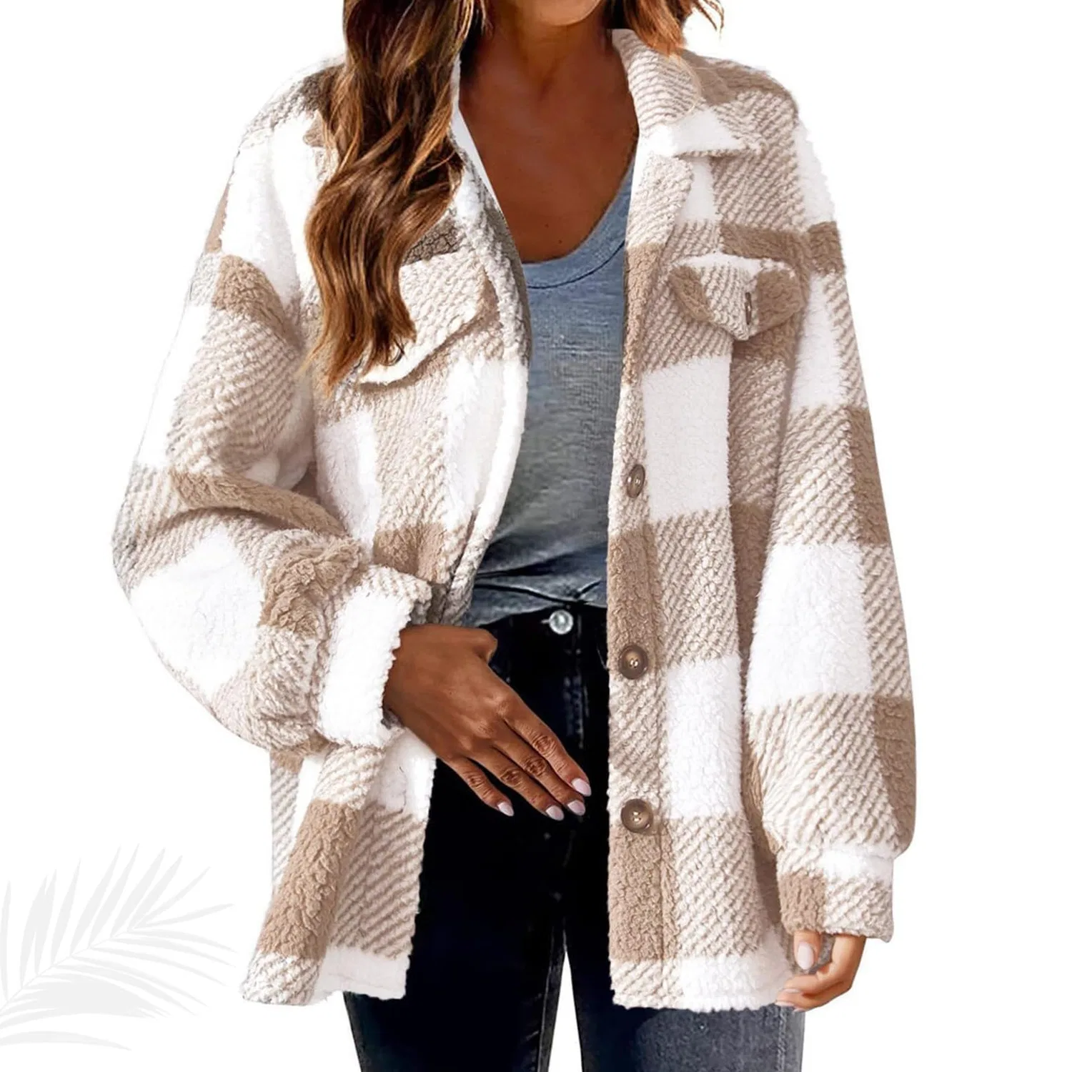 Женское пальто с капюшоном, с принтом, Women Fleece Jackets Fuzzy Zip Up Jacket, Apricot