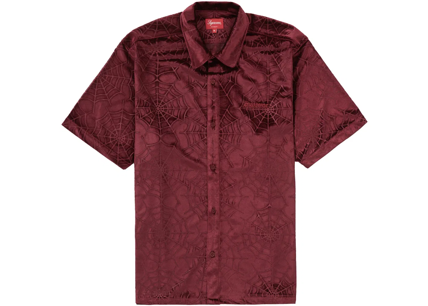 Мужская рубашка с принтом Supreme Spider Web Velvet Shirt, Burgundy