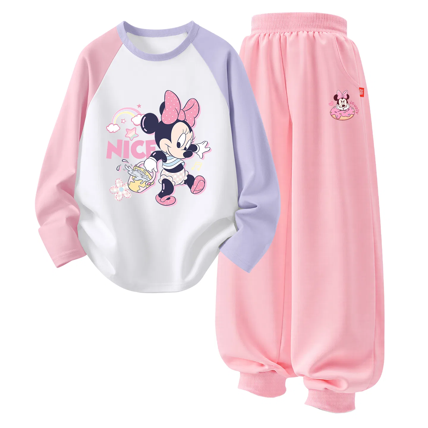 Детский спортивный костюм с круглым вырезом, из тонкой растяжимой ткани, Disney, Di Chai Pastel Pink+Di Sweet Circle Nini Pink